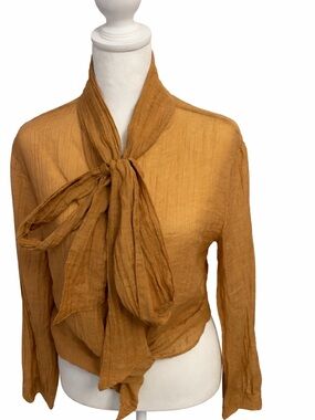 Zara Lightweight Tie-Neck Blouse in Mustard